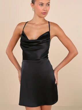 WAYF Black Mini Dress Cowl Neck Short Formal Size Medium NWT
